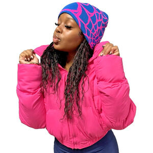 Women’s Pink Puffer Jacket with Leopard Lining Medium